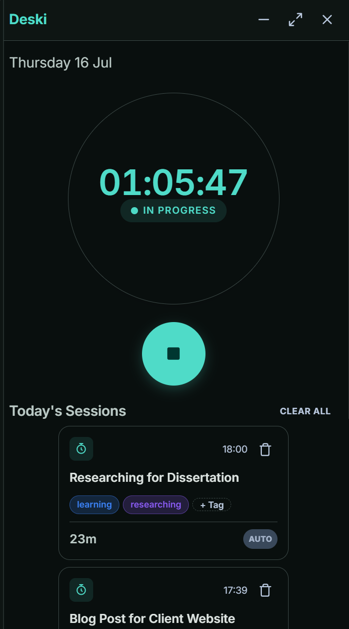 Deski's timer in the dark theme