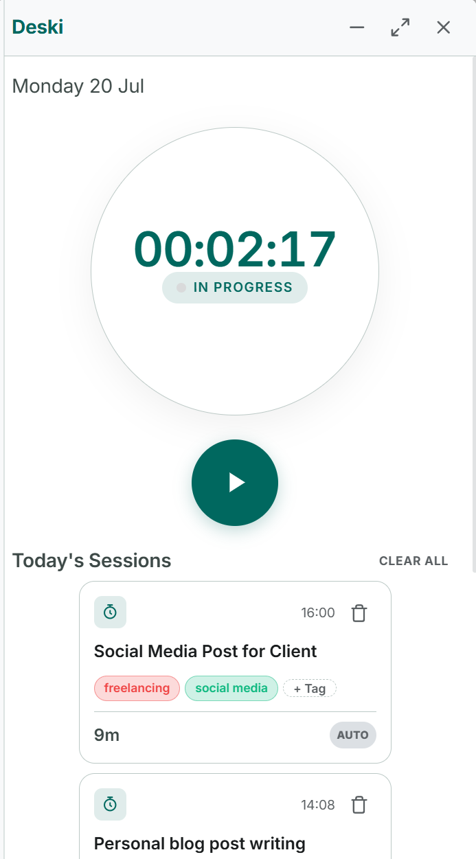 Deski's timer in the light theme